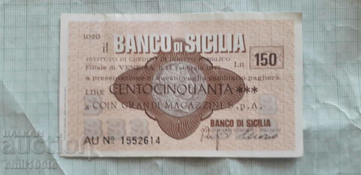 150 lira Traveller's Bank Check Italy 1977