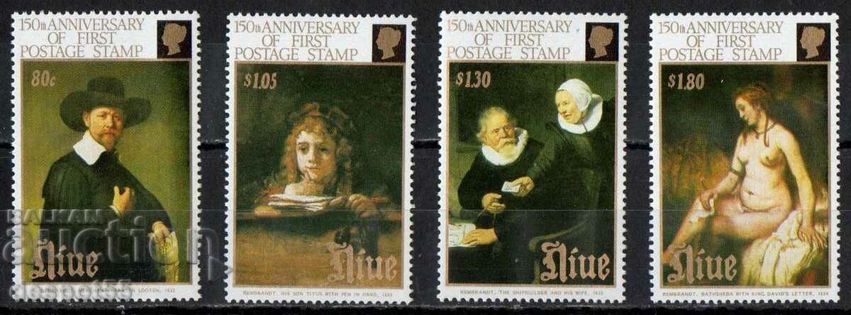 1990 Νιούε. 150 χρόνια από το γραμματόσημο - πίνακες του Ρέμπραντ.