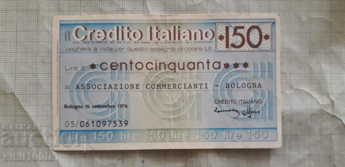 150 lire Traveller's Bank Check Italia 1976