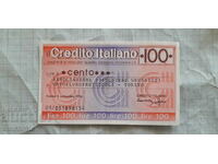 100 лири Пътнически банков чек Италия 1976