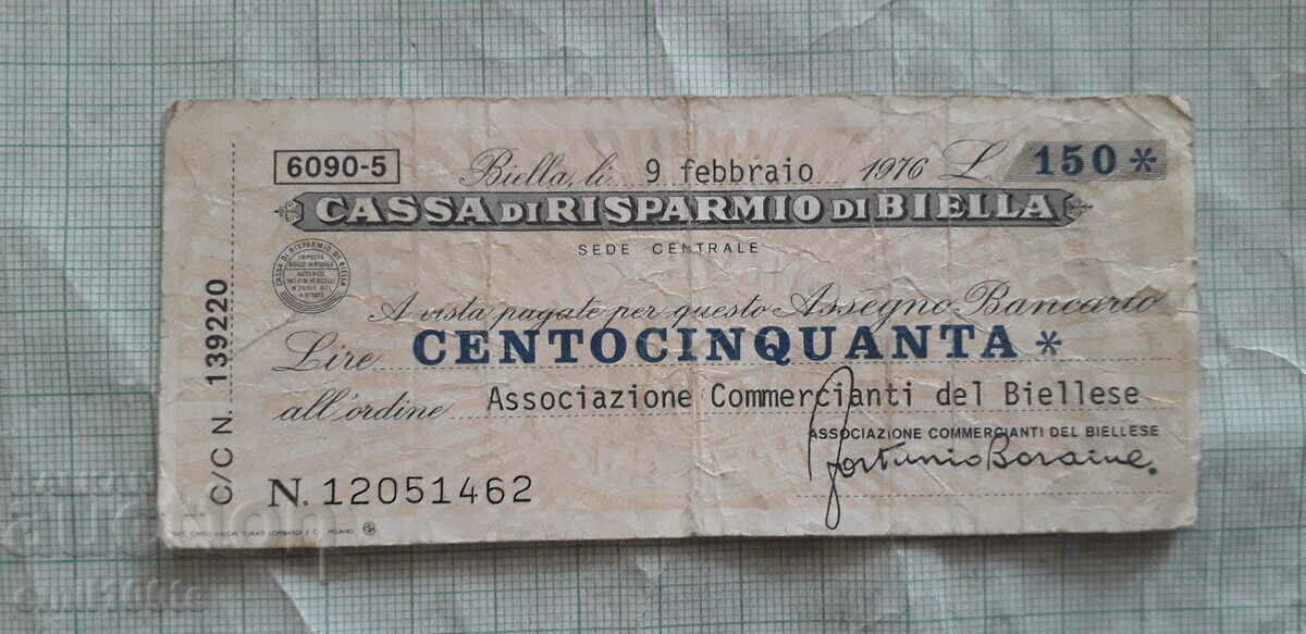150 лири Пътнически банков чек Италия 1976