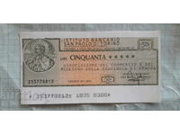 Cec bancar de călătorie de 50 de lire Italia 1976
