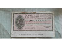 Τραπεζική επιταγή 100 λιρών, Ιταλία 1977