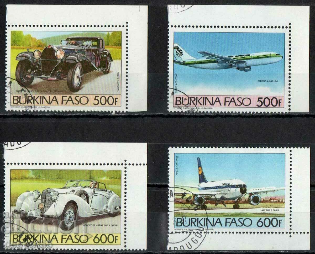 1985. Burkina Faso. Poștă aeriană - mașini și avioane.