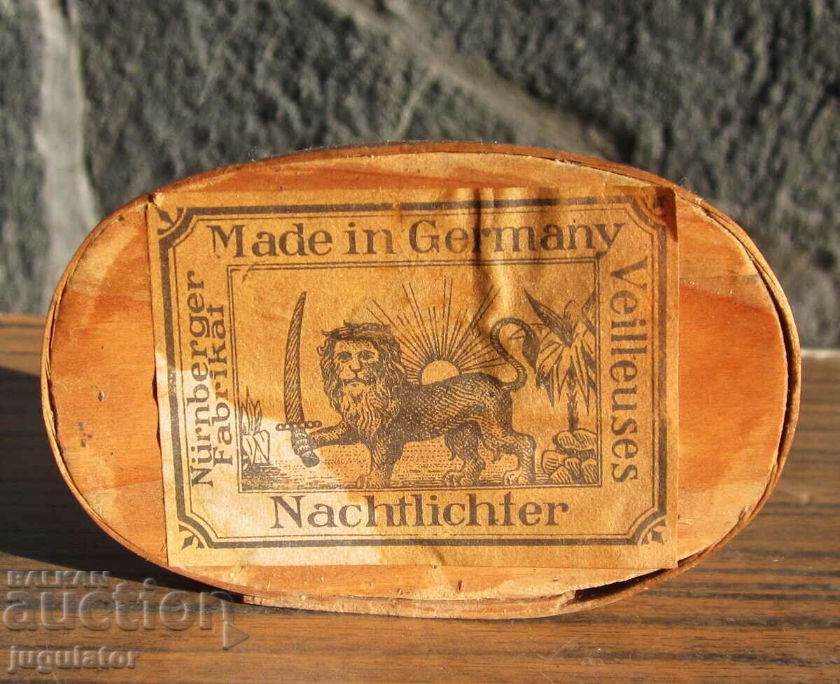 vintage German wooden box with wax wicks and stand with price 20.00 BGN | € 10.23