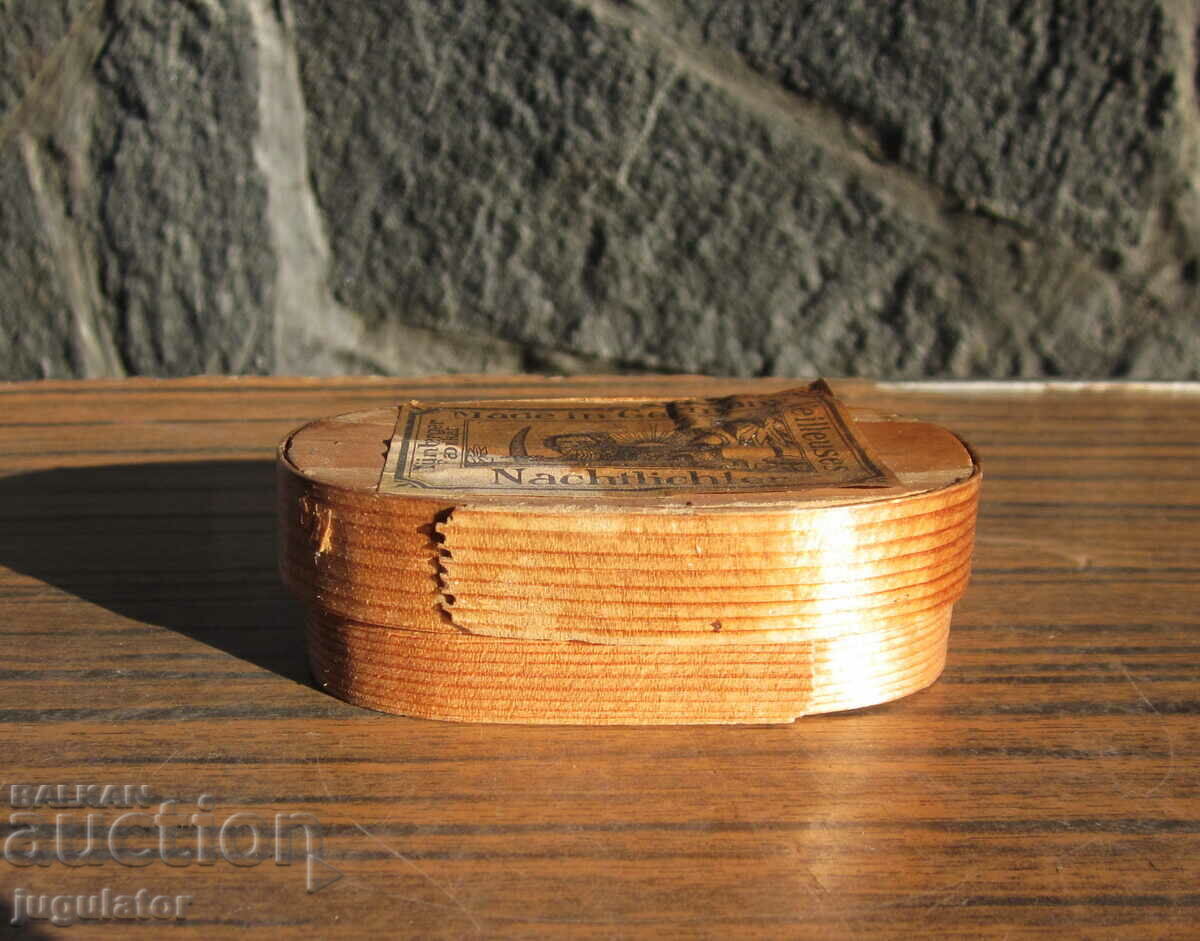 Auction  vintage German wooden box with wax wicks and stand