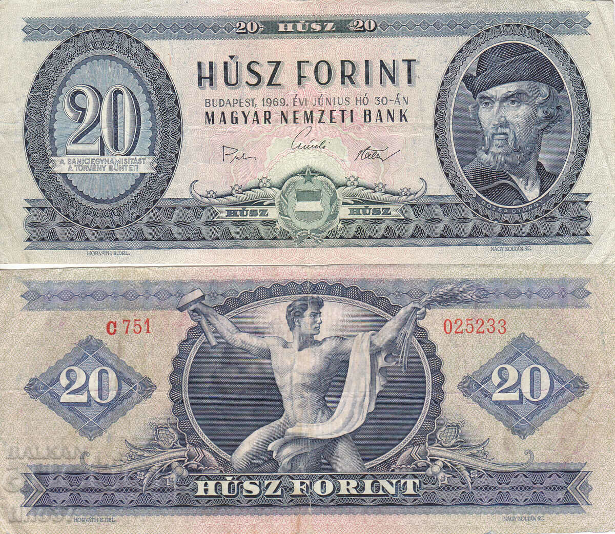 tino37- HUNGARY - 20 FORINTS - 1969