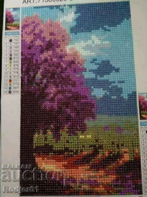 Auction  TAPESTRY, puzzle, painting with diamond beads - Wood
