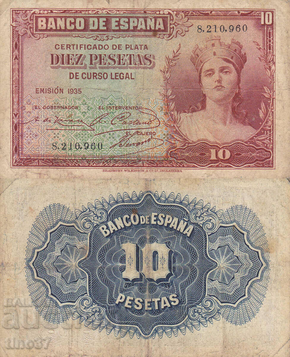 tino37- SPANIA - 10 PESȚI - 1935 - F
