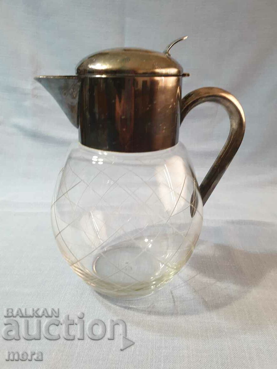 Large crystal jug with silver fittings