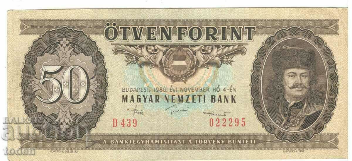 Ungaria-50 Forint-1986-P# 170g-Hârtie