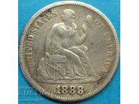 SUA 1888 1 dime 10 cenți Seated Liberty argint