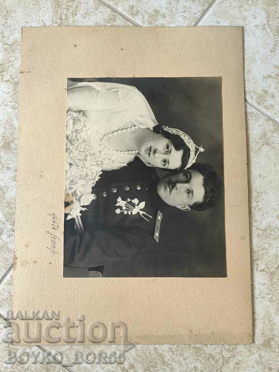 Fotografie mare de nuntă militară veche Locotenent Sarachev anii 1930