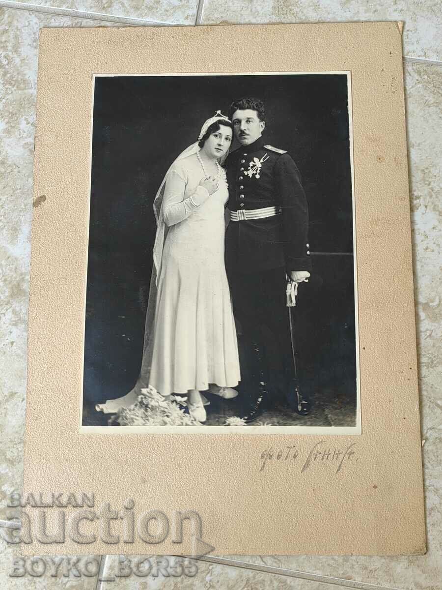 Large Old Military Wedding Photo Lieutenant Sarachev 1930's