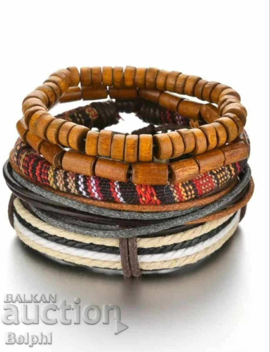 Set of 4 men's leather bracelets
