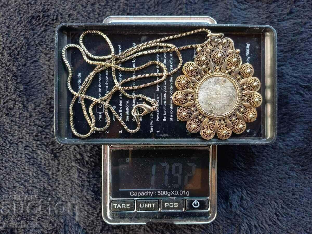 Bijuterii de costum medalion aurit cu filigran de argint renascentist - 5