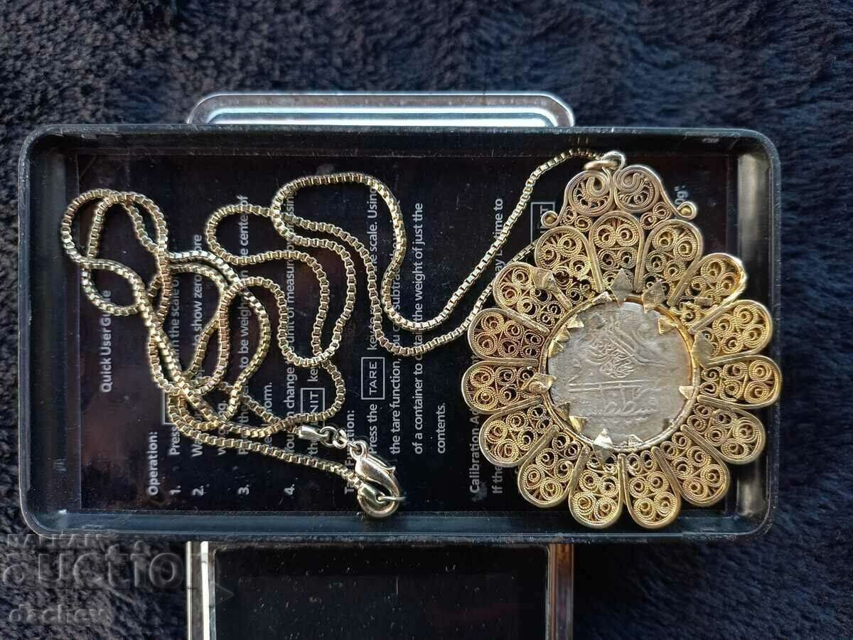 Bijuterii de costum medalion aurit cu filigran de argint renascentist - 6