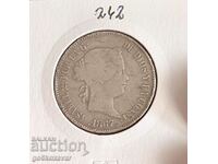 Spain 1 Escudo 1867 Silver ! Rare R!