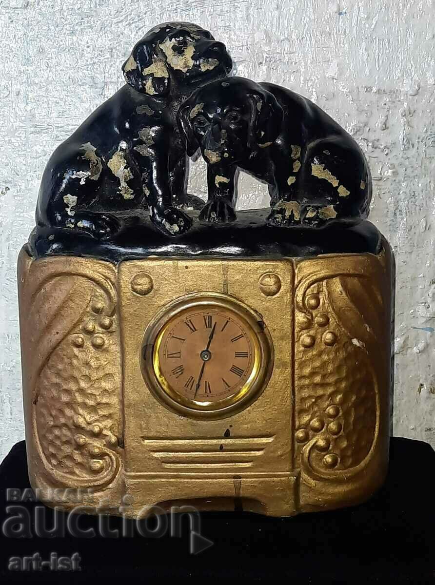 Antique J. KIENZLE Mechanical Dog Table Clock