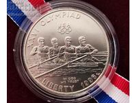 Silver 1 Dollar 1996 Rowing USA Letter D Olympics Atlanta
