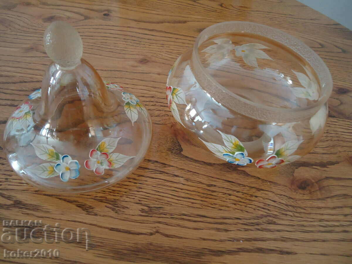 Old hand painted glass candy bowl - 5 Old hand painted glass candy bowl - 5