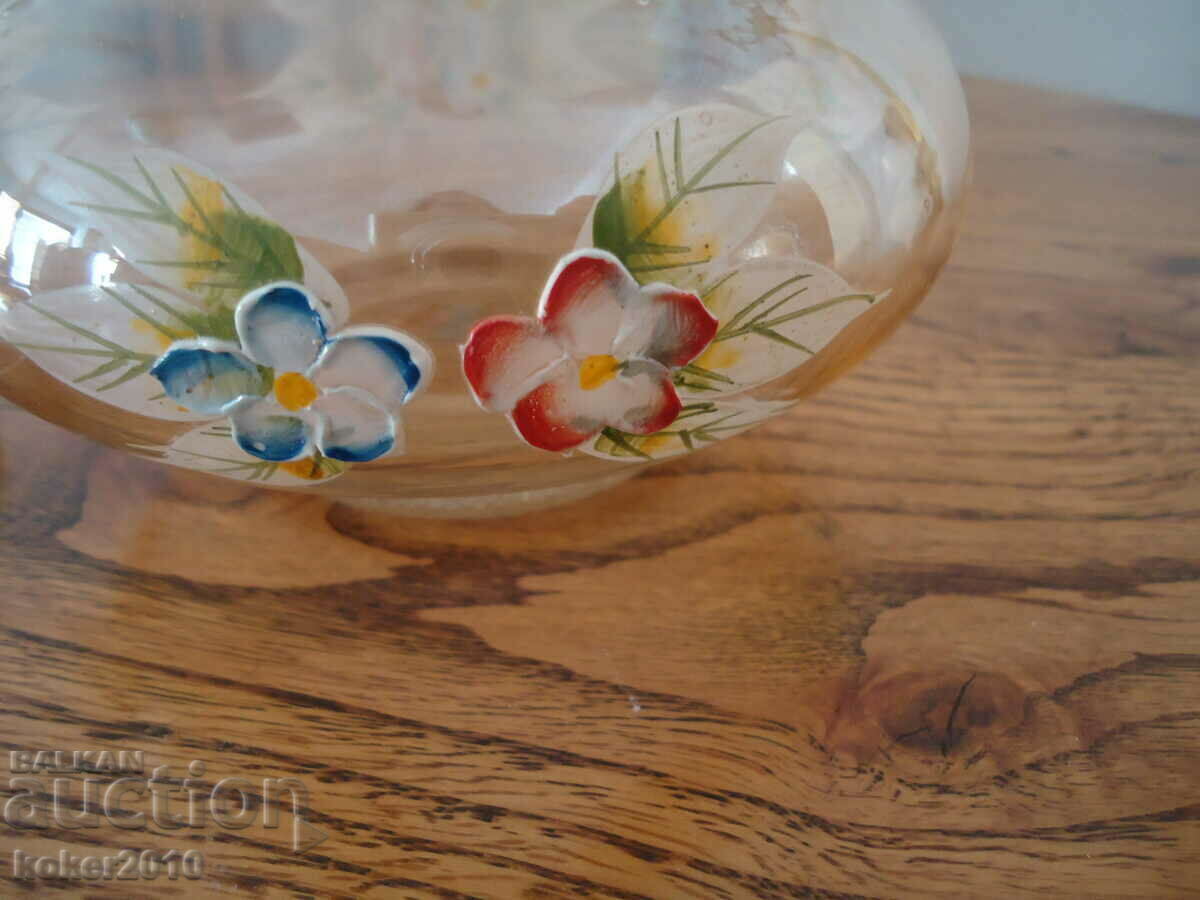 Old hand painted glass candy bowl - 6 Old hand painted glass candy bowl - 6