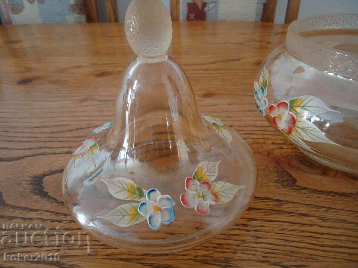 Old hand painted glass candy bowl - 7 Old hand painted glass candy bowl - 7