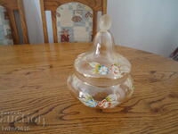 Old hand painted glass candy bowl