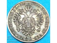20 кройцера 1853 Австрия Франц Йозеф сребро Патина- рядка!