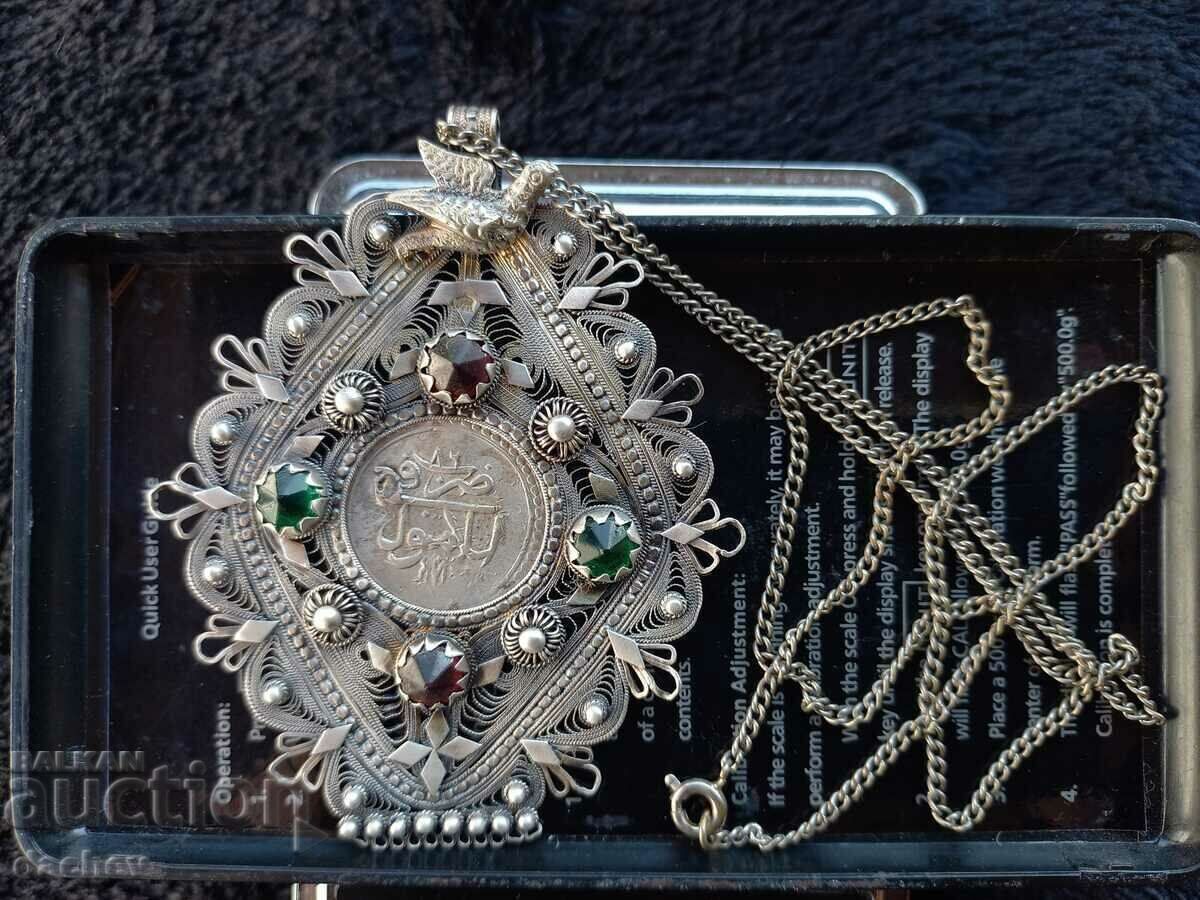 Medalion renascentist din argint cu ornament de pasăre - 7