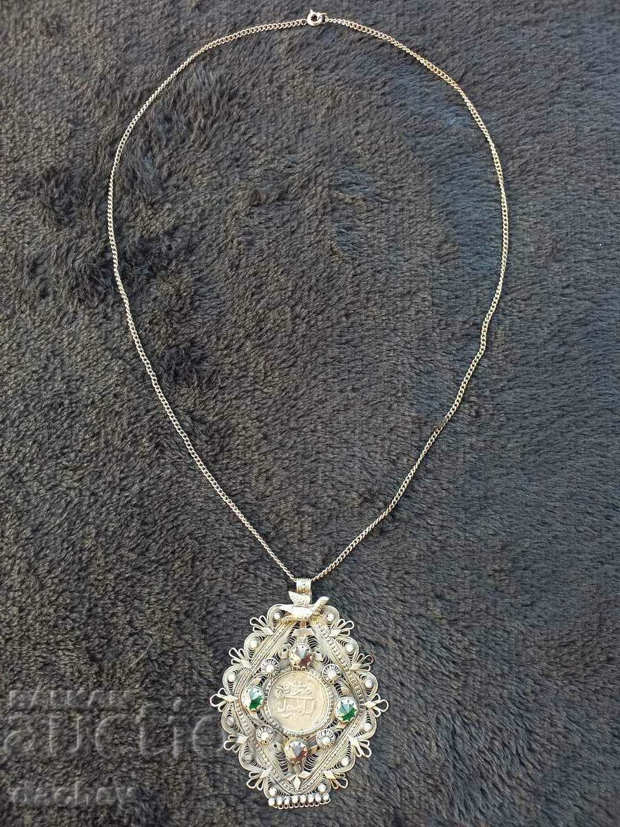 Renaissance silver filigree medallion with bird ornament costume