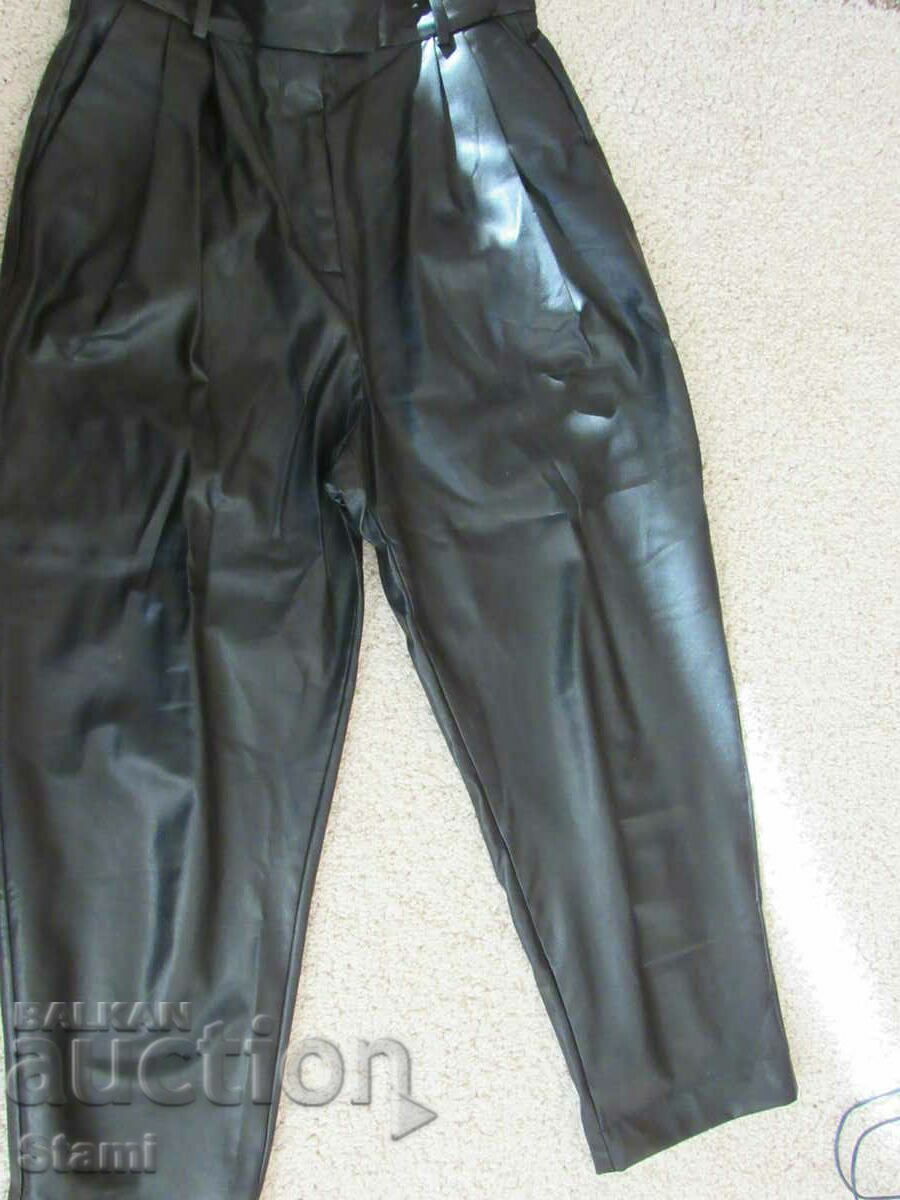 H&M-7/8 Women's Black Leather Trousers Size 38 UK 10 - 6 H&M-7/8 Women's Black Leather Trousers Size 38 UK 10 - 6