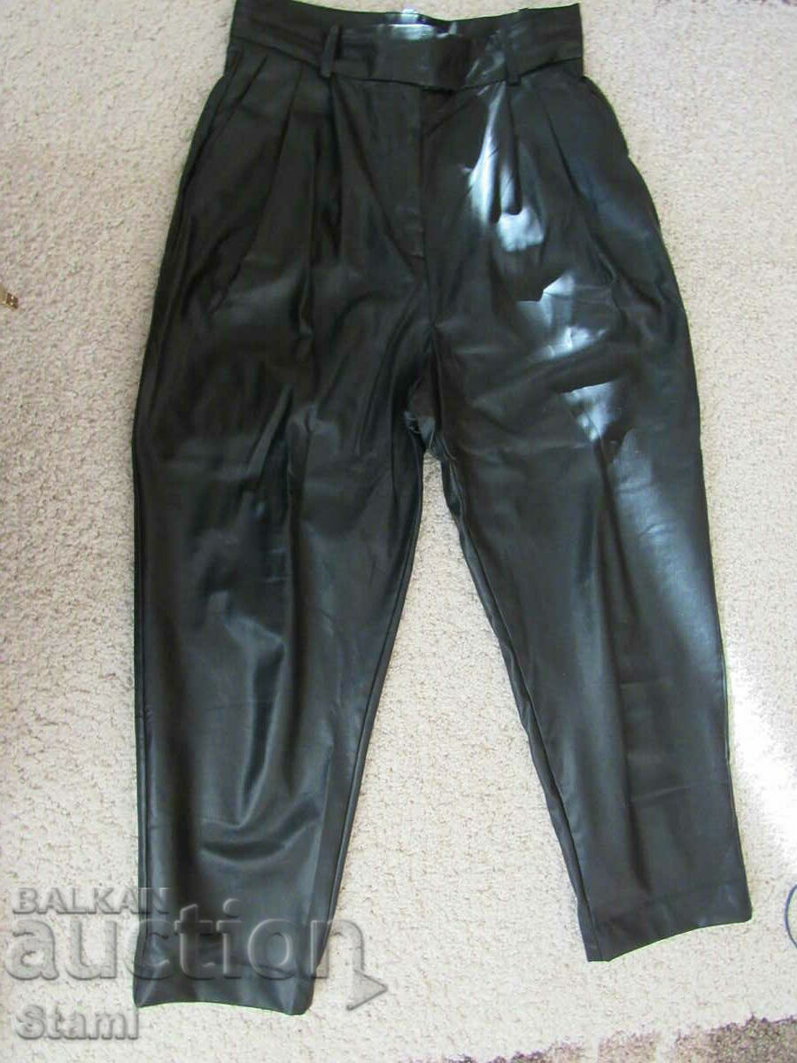 Γυναικείο μαύρο δερμάτινο παντελόνι H&M-7/8 Μέγεθος 38 UK 10