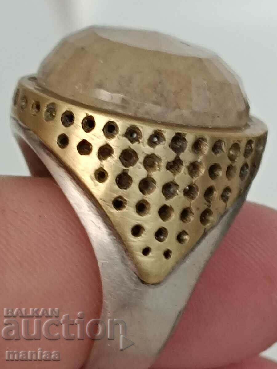 Antique silver ring with gilding and natural stone 3I