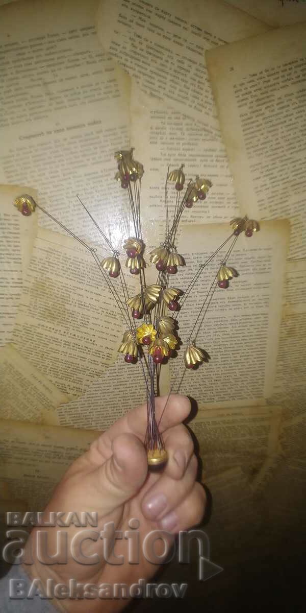 Old bronze flower decoration with glass pendants with price 6.00 BGN | € 3.07