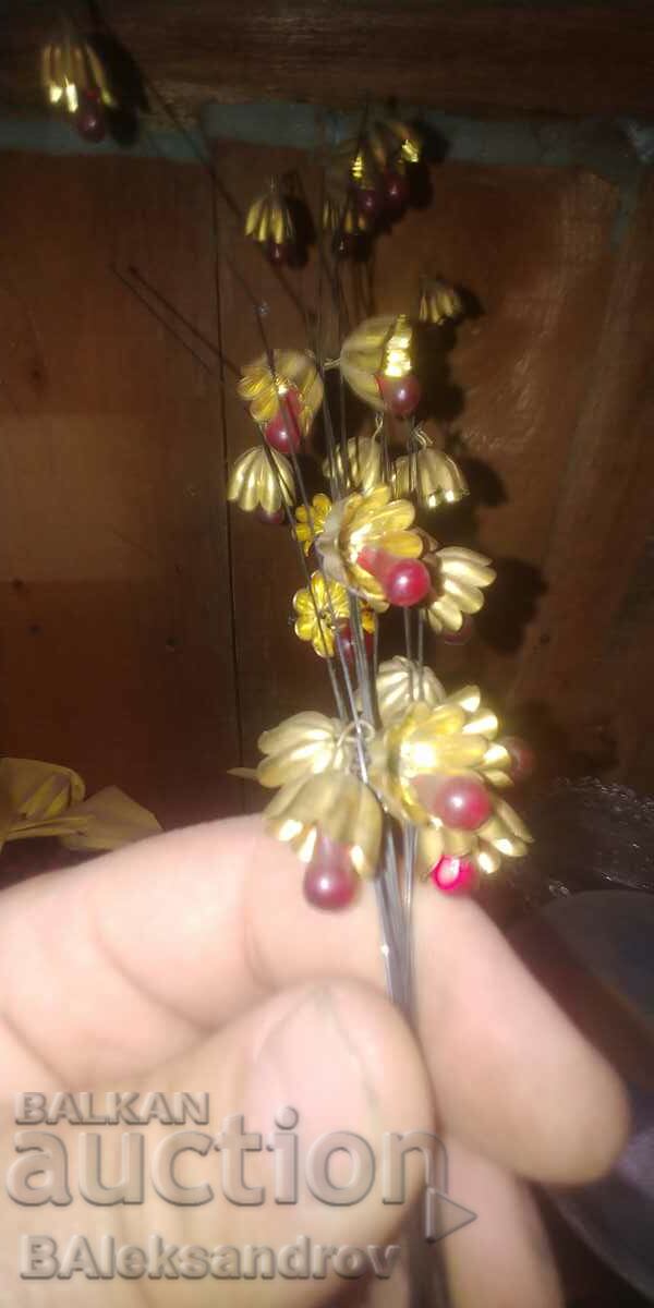 Old bronze flower decoration with glass pendants - 5