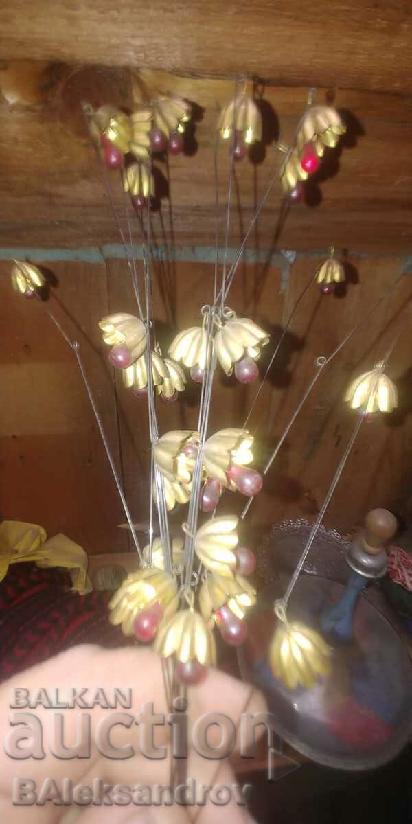 Old bronze flower decoration with glass pendants - 7