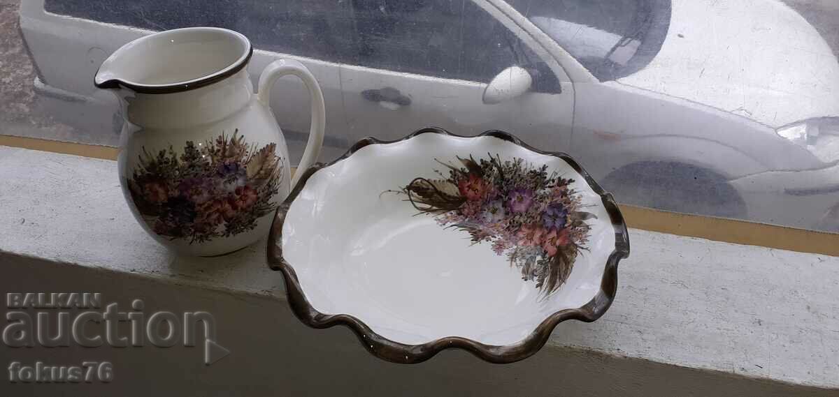 Jug with basin - Greek porcelain marked with price 140.00 BGN | € 71.58