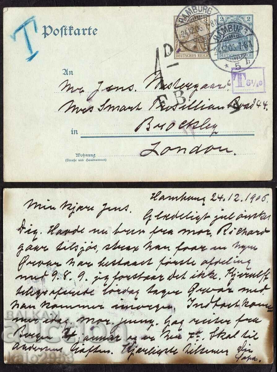 Germany/Reich-Postal σετ 2 pf.με επιπλέον χρέωση με γραμματόσημο 3 pf.-1905