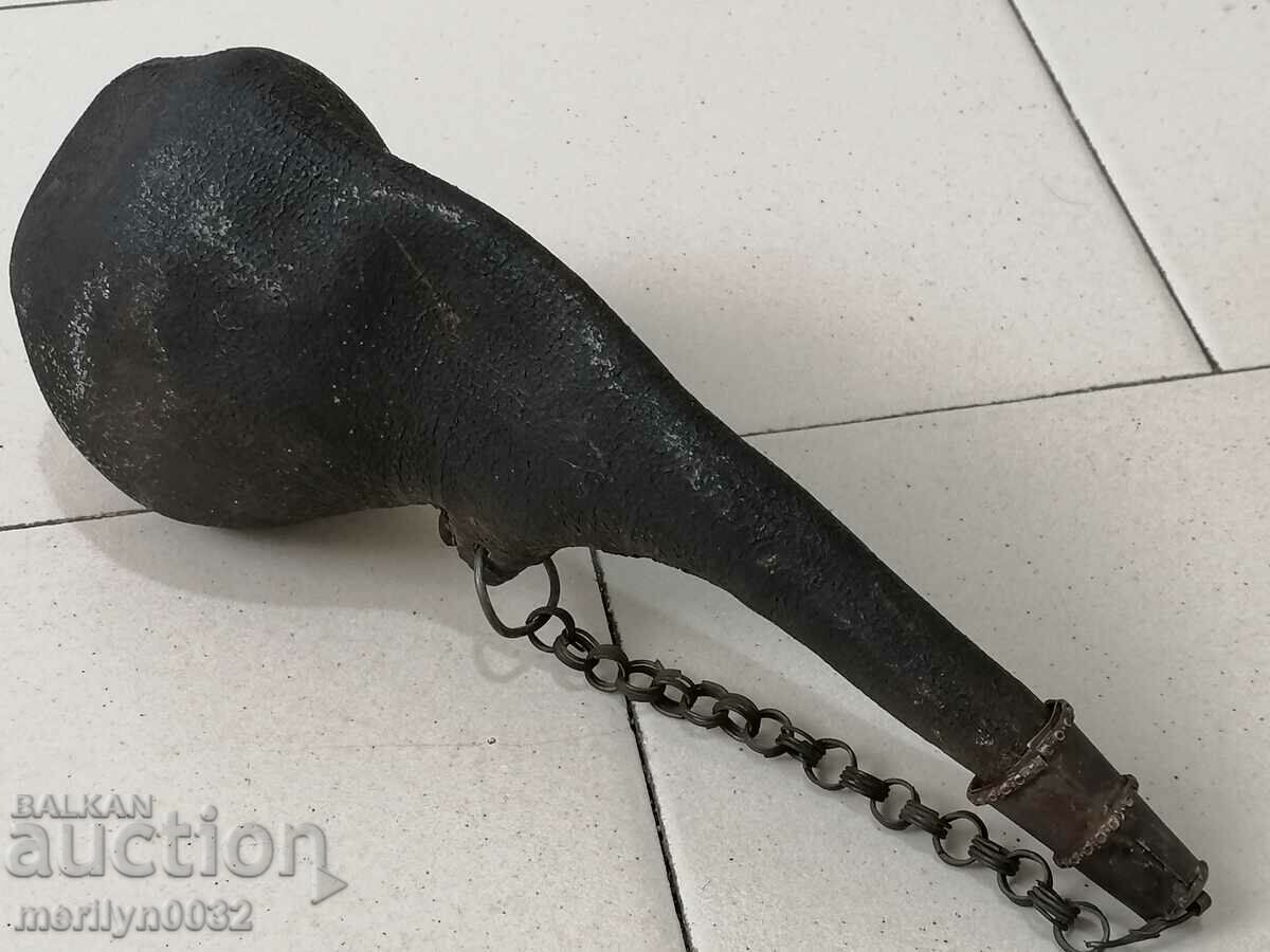 Стара хайдушка кожена барутница пушка пищов шишане ОРИГИНАЛ - 5
