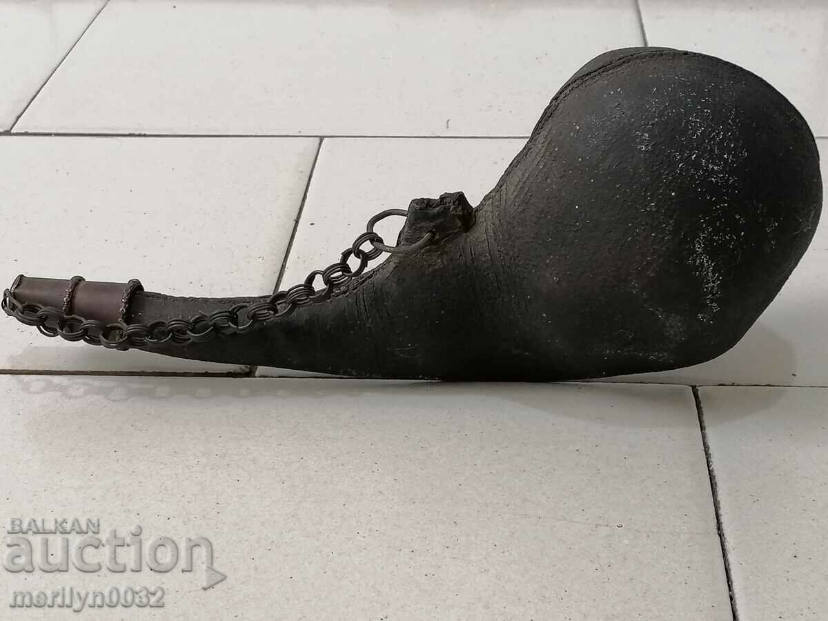 Стара хайдушка кожена барутница пушка пищов шишане ОРИГИНАЛ - 6