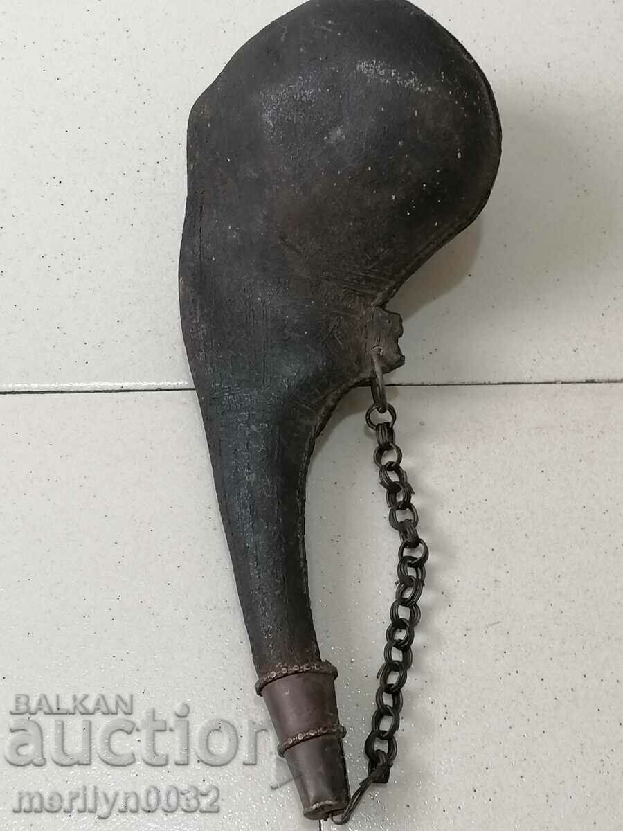 Стара хайдушка кожена барутница пушка пищов шишане ОРИГИНАЛ - 7