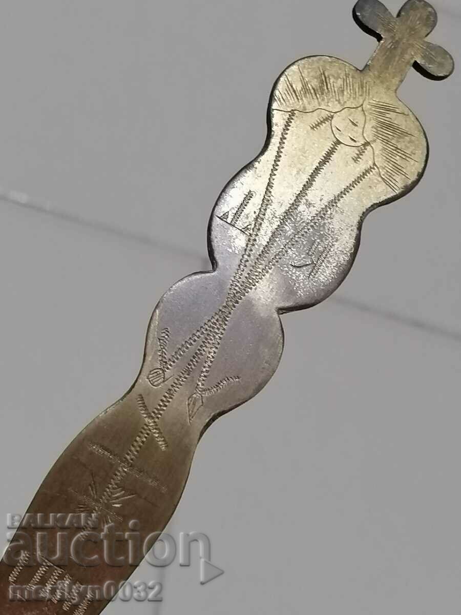 Delivery of Church communion spoon gilded cross icon Delivery of Church communion spoon gilded cross icon