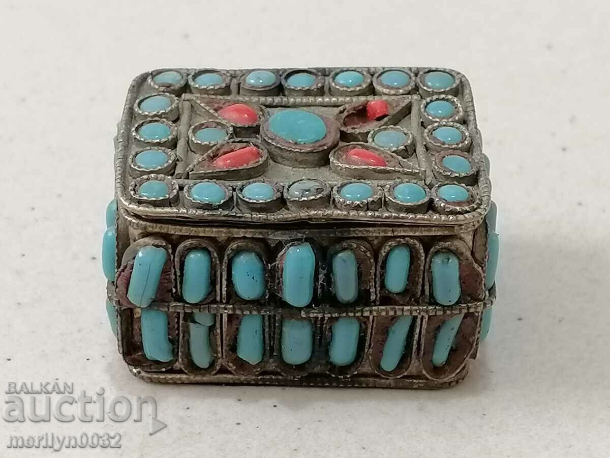 Old silver box opium box silver turquoise coral with price 289.00 BGN | € 147.76