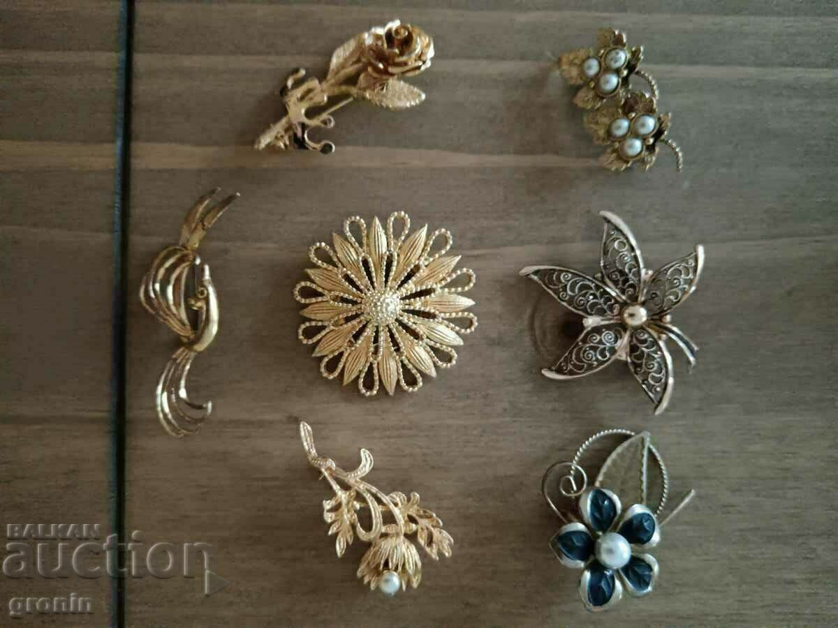 Lot 7 pcs, brooches, old, yellow, vintage, gilded, - 5 Lot 7 pcs, brooches, old, yellow, vintage, gilded, - 5