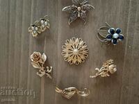 Lot 7 pcs, brooches, old, yellow, vintage, gilded,