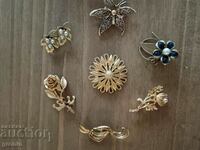 Lot 7 pcs, brooches, old, yellow, vintage, gilded,