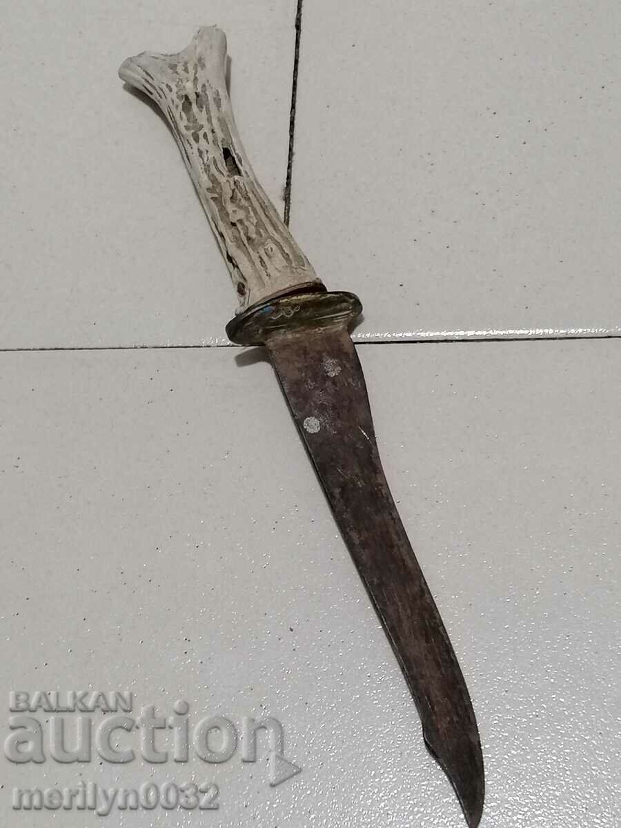Old knife with antler hilt and blade with price 65.00 BGN | € 33.23