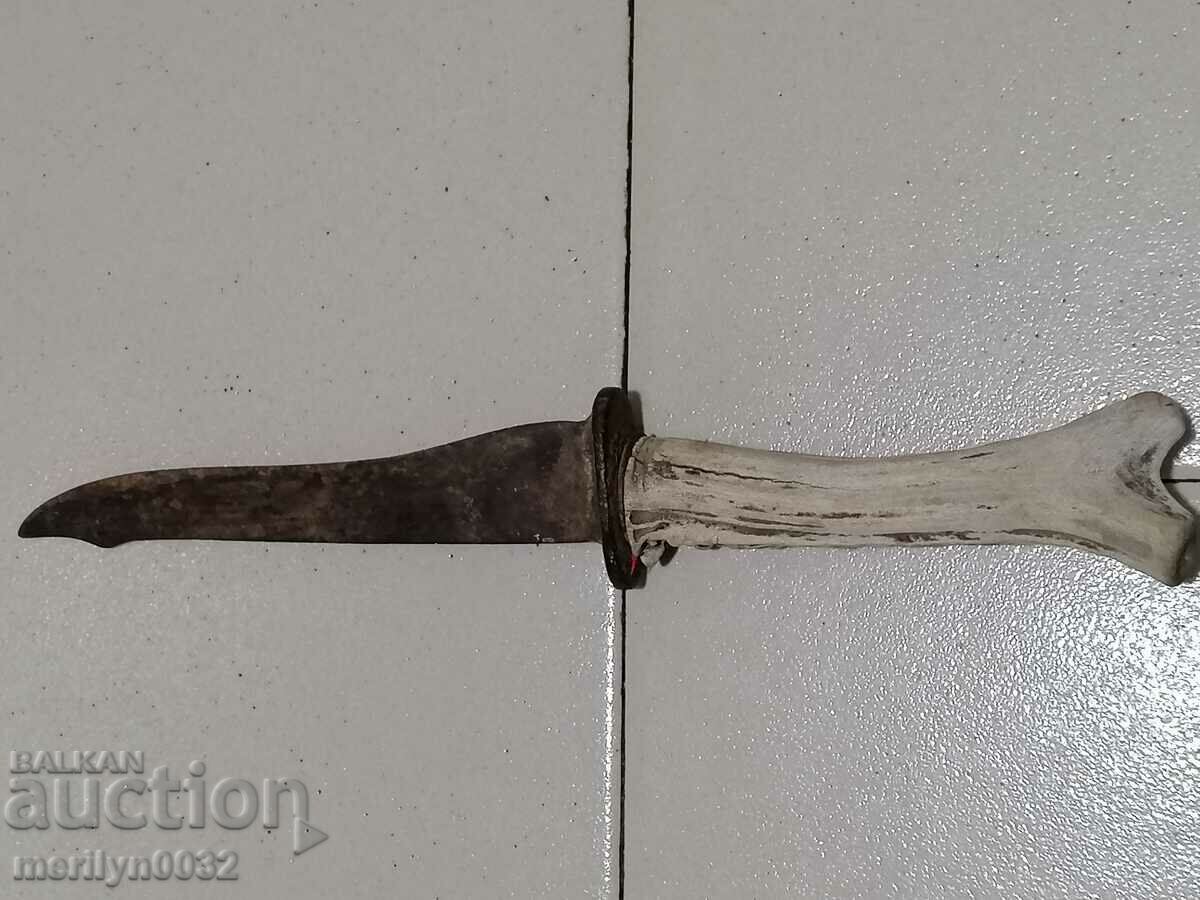Auction  Old knife with antler hilt and blade