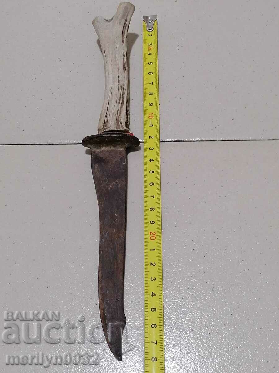 Old knife with antler hilt and blade - 5